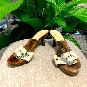 Vintage, Italian Wood and Leather High Heels